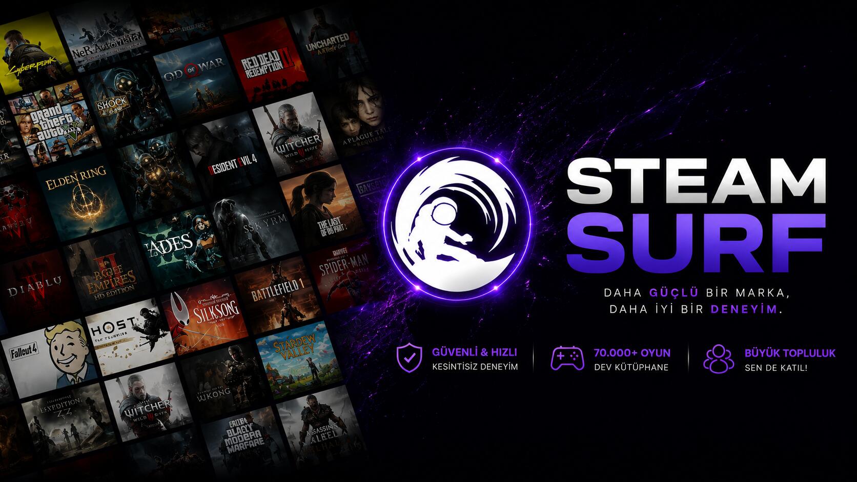 Discovery splash banner for Steam Surf Discord server