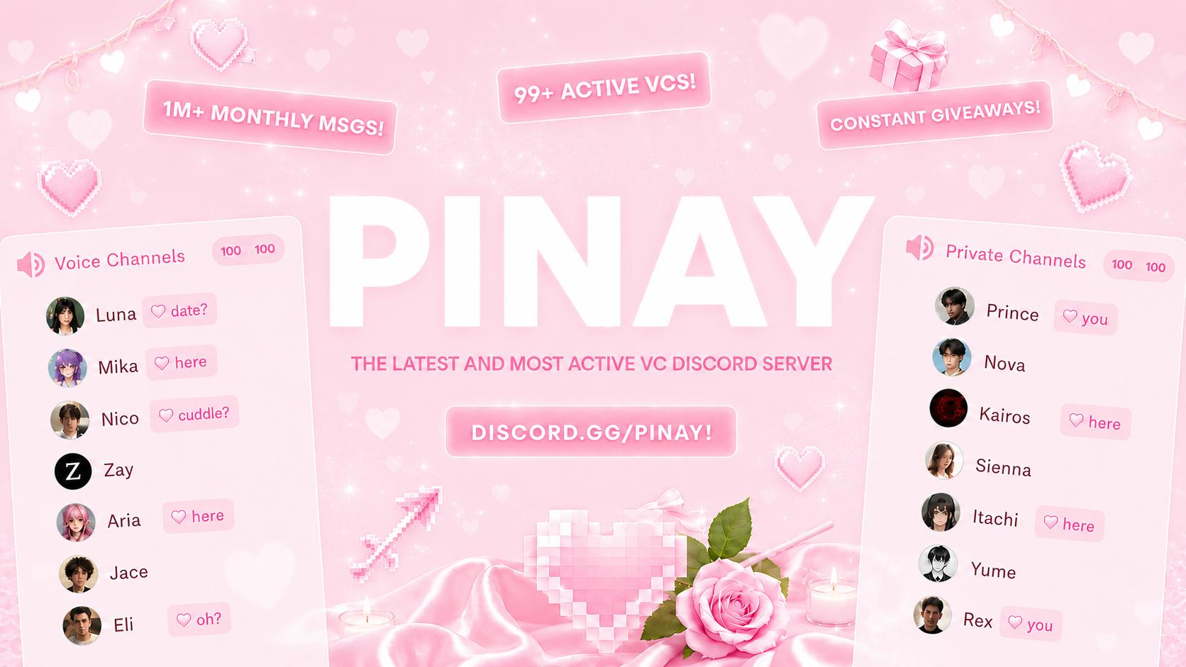 Discovery splash banner for Pinay 𝜗ৎ | Voice Chat • Social • Emojis & Stickers • Icons • Egirls • VC • Sfw • Hangout Discord server