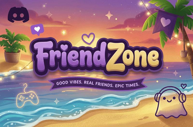 Discovery splash banner for FriendZone | Make Friends & Chat ⋅ Active Social Fun ⋅ Chill ⋅ VC Discord server
