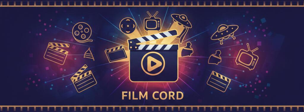 Discovery splash banner for Film Cord • Movies • TV Shows • Gaming • Anime • Watch Parties Discord server